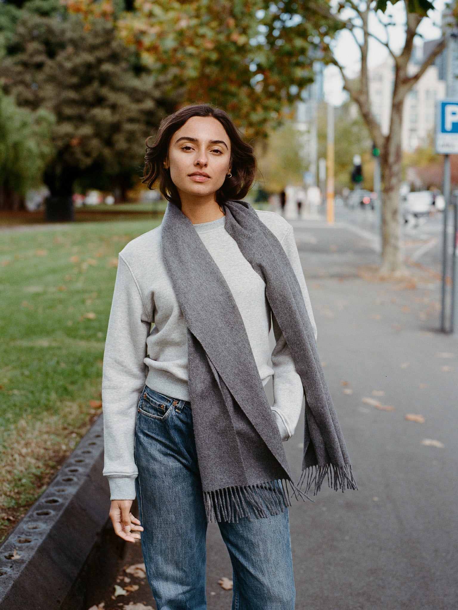 Lainee Italian Grey Cashmere Scarf