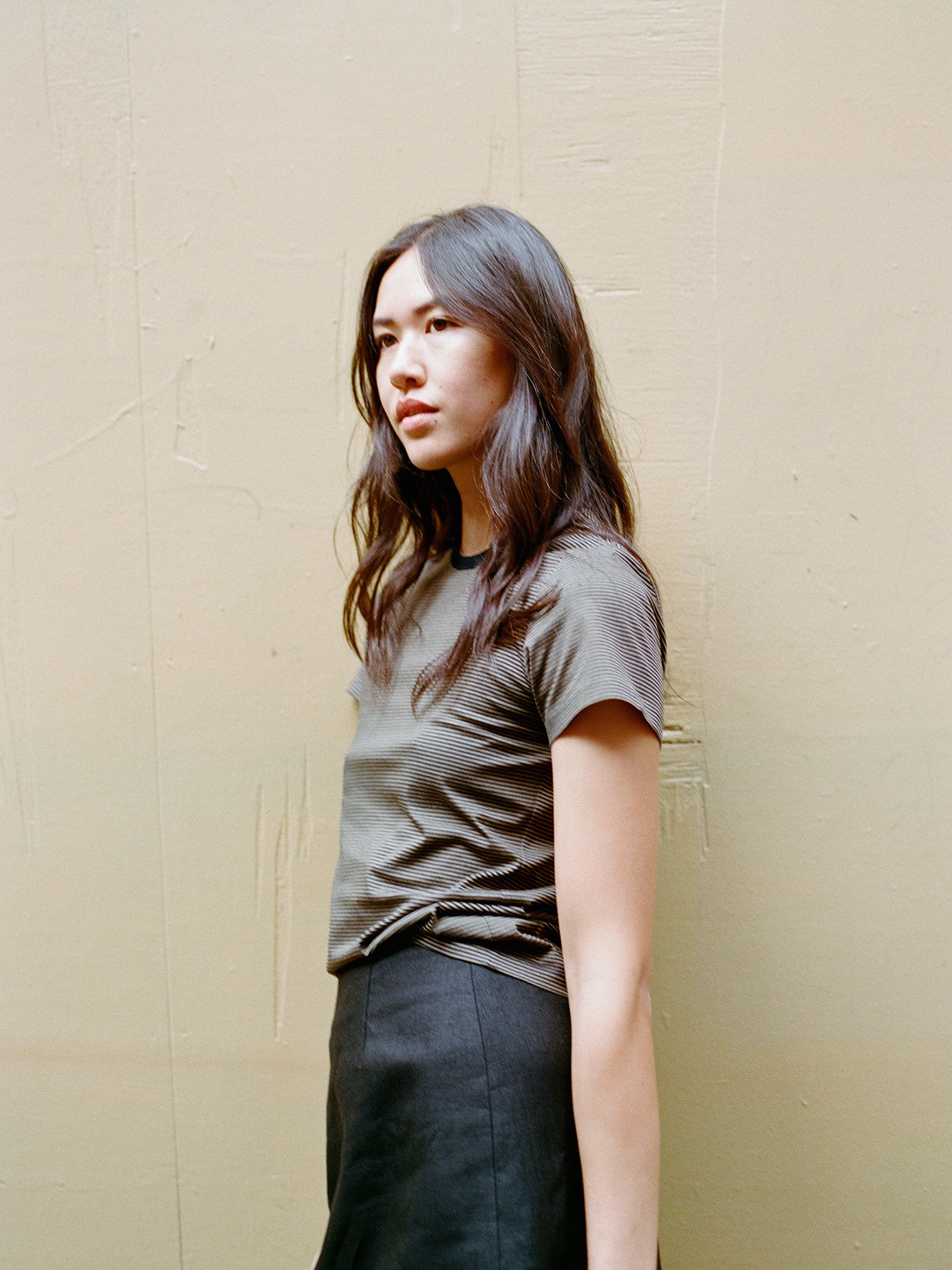 Pre-Order Pete Stripe Olive Japanese Cotton T