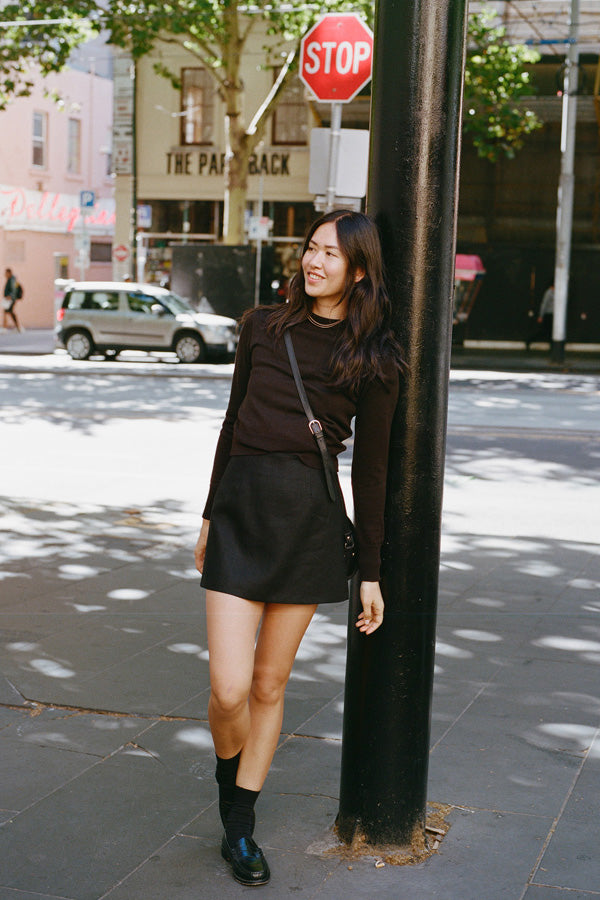 Kit Black Linen Mini Skirt