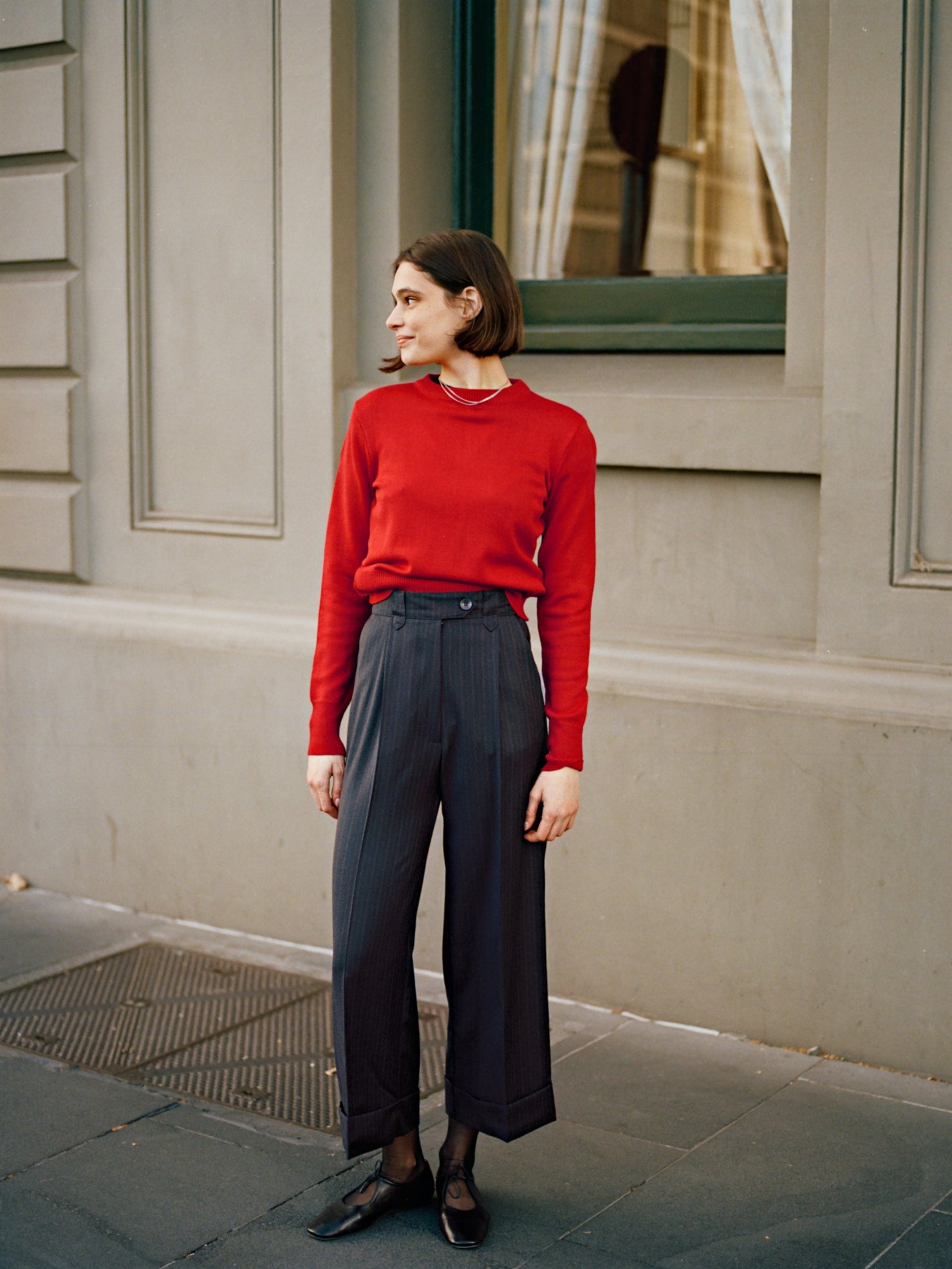 Ines Italian Navy Pinstripe Wool Pants