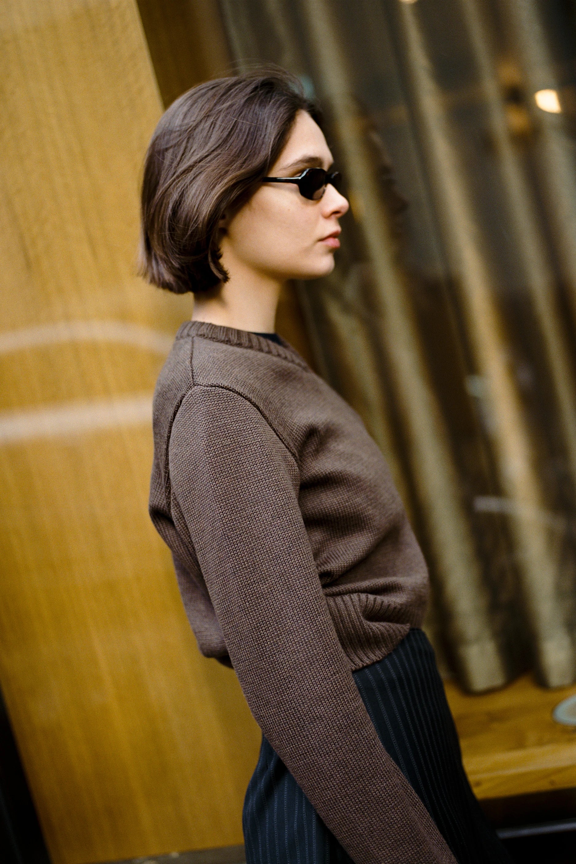 Jonny Walnut Italian Wool V Knit