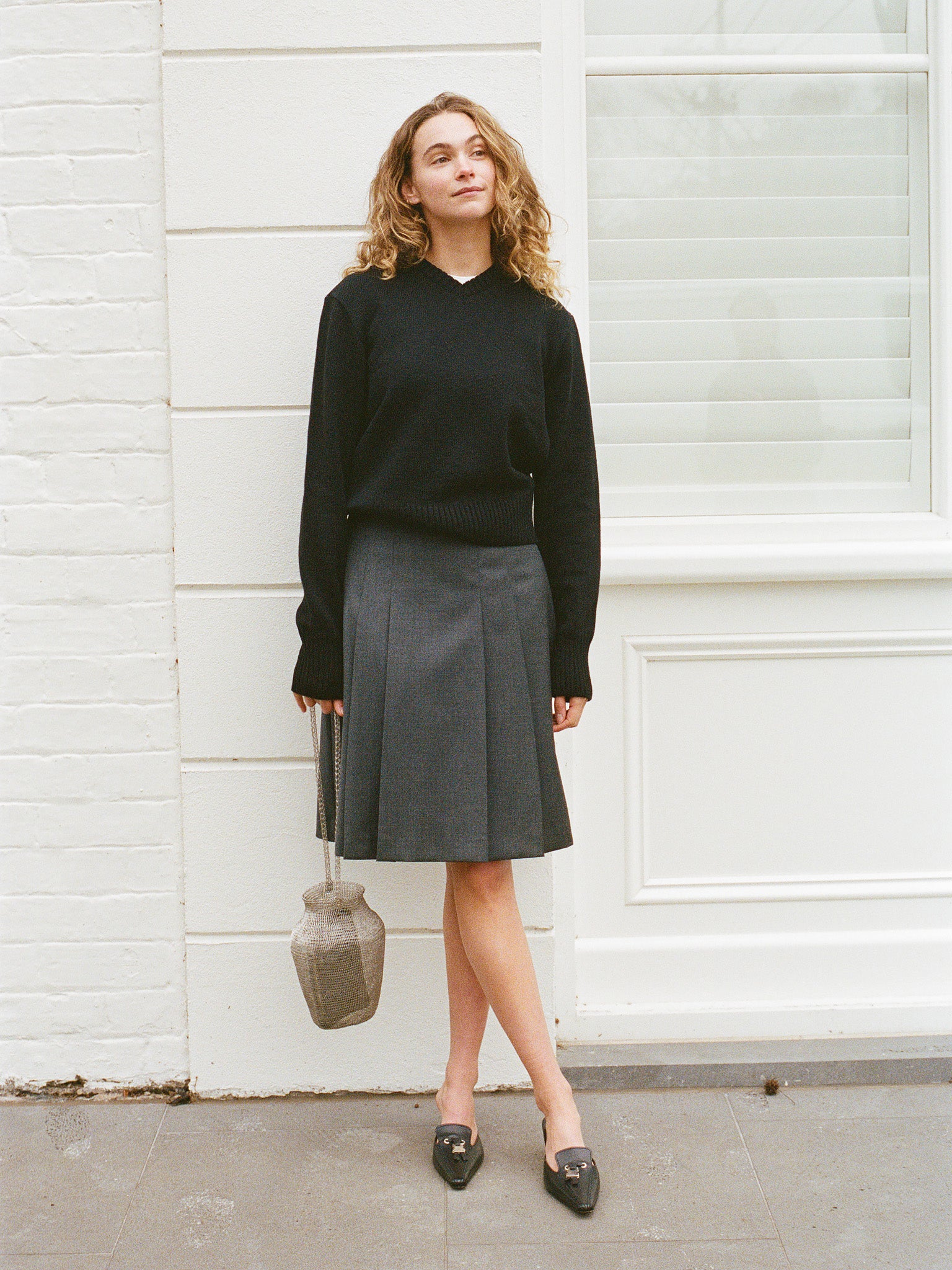 Recently in Stock - Marlee Fine Wool Charcoal Pleat Skirt