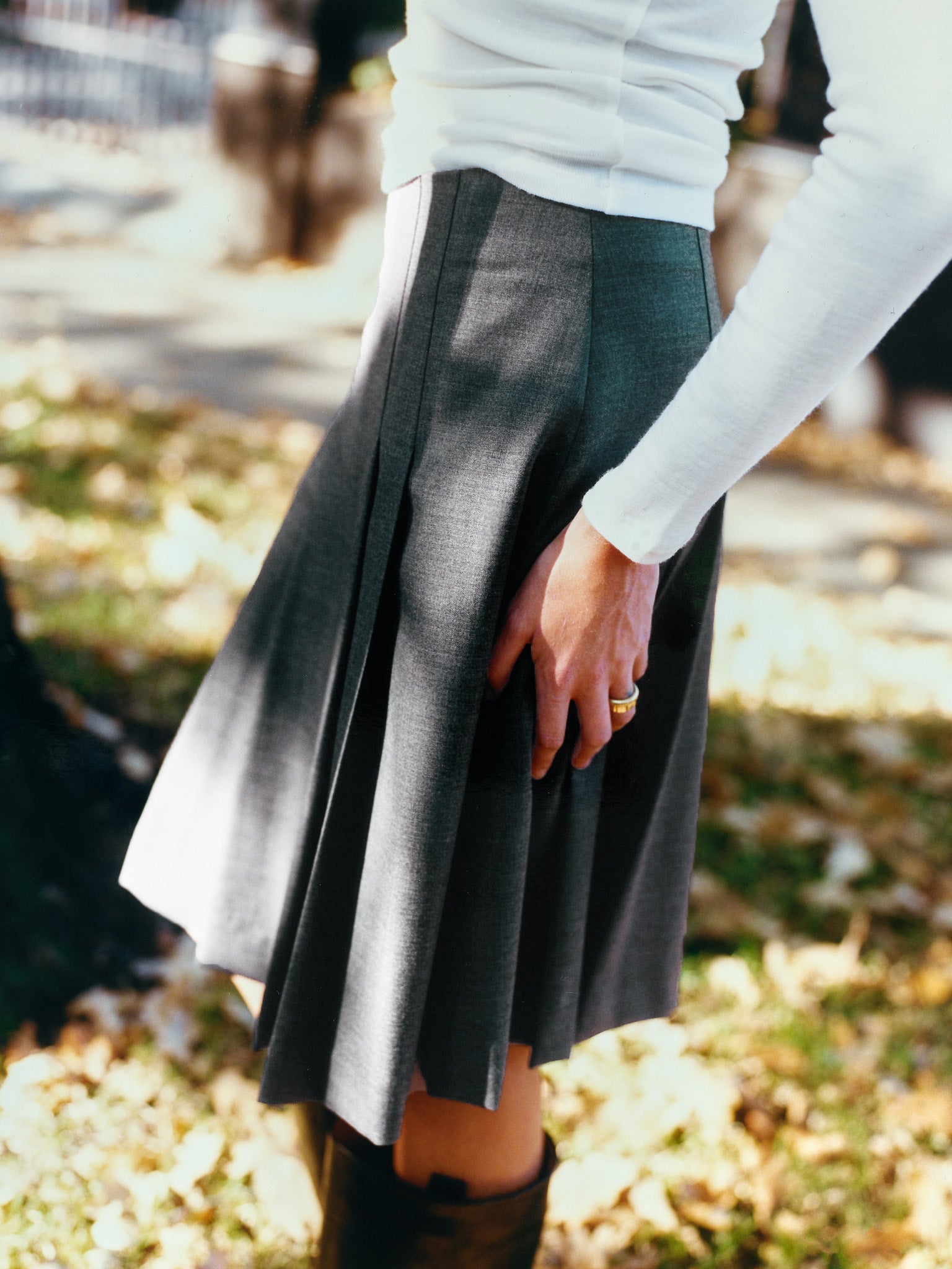 Pre-Order Marlee Fine Wool Charcoal Pleat Skirt