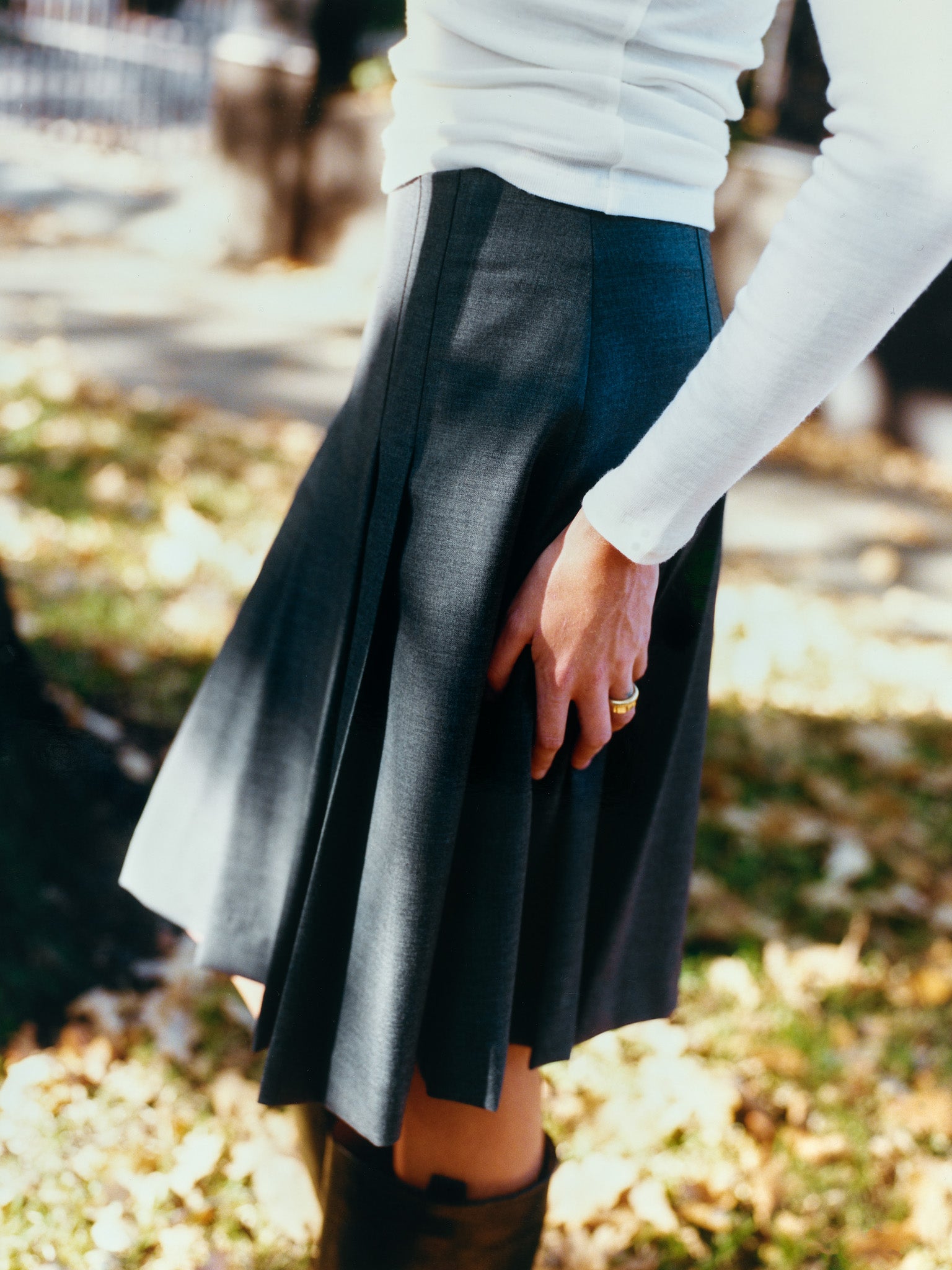 Pre-Order Marlee Fine Wool Charcoal Pleat Skirt