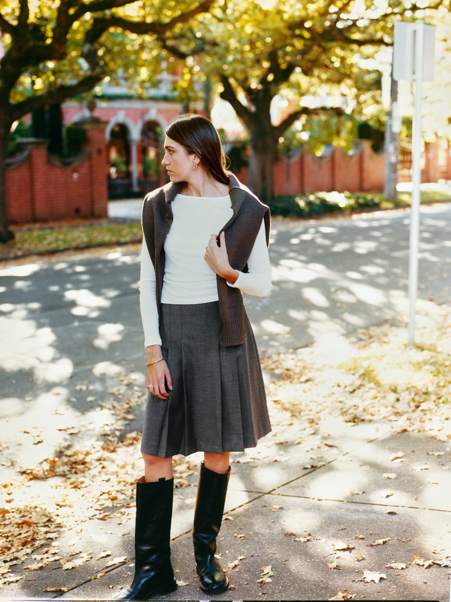 Pre-Order Marlee Fine Wool Charcoal Pleat Skirt