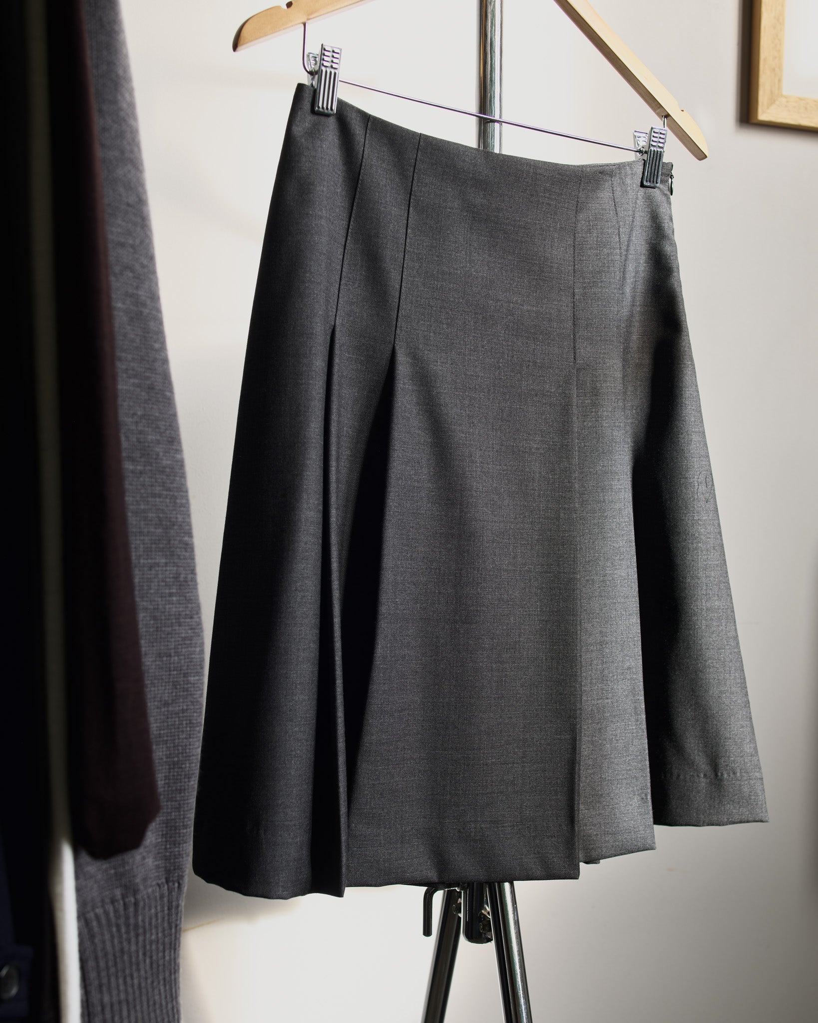 Pre-Order Marlee Fine Wool Charcoal Pleat Skirt