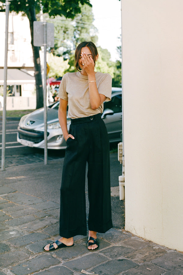 Pre-Order Ines Black Japanese Linen Pants