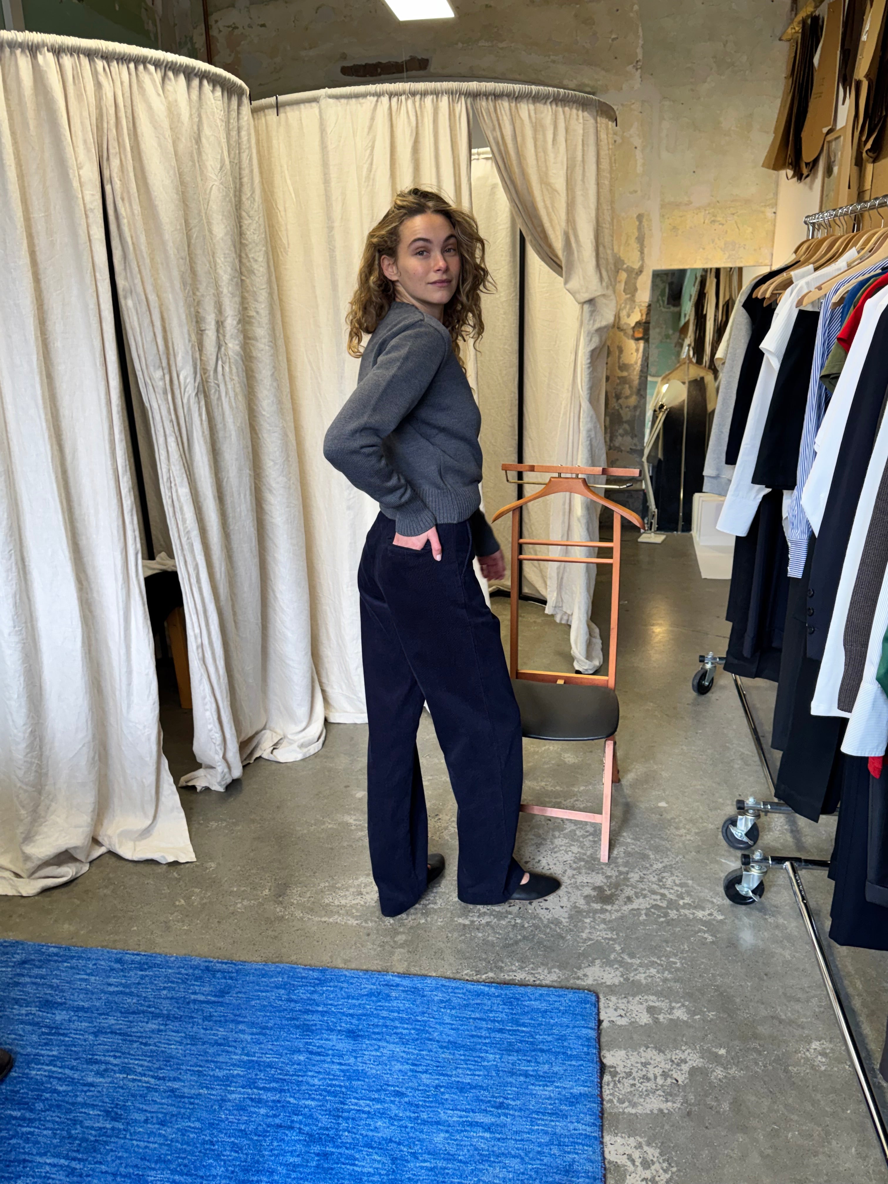 Pre-Order Agnes Japanese Navy Cotton Corduroy Pants