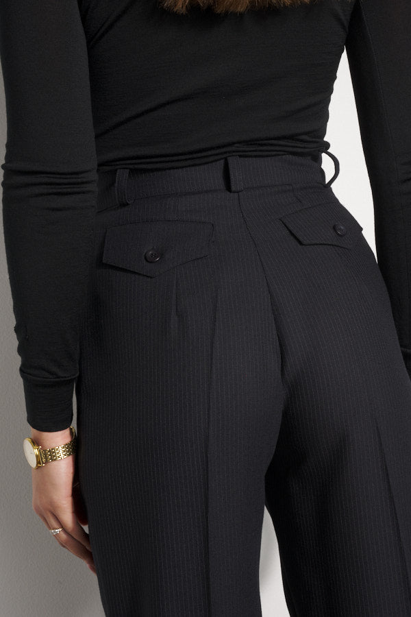 Yu Tailored Navy Pinstripe Italian Wool Pants
