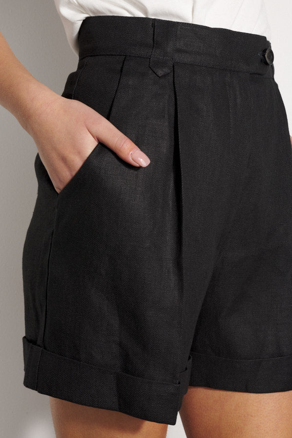 Ada Black Linen Shorts