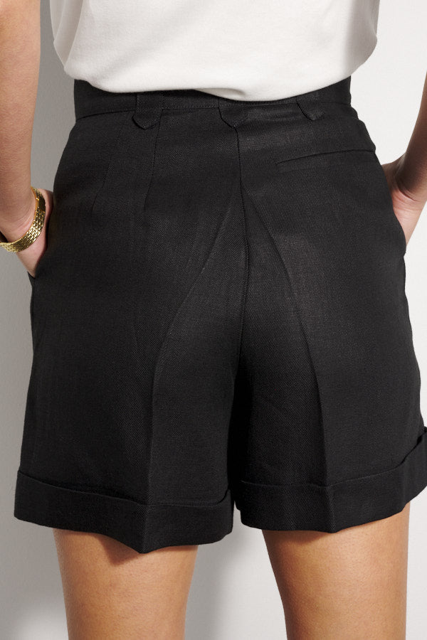 Ada Black Linen Shorts