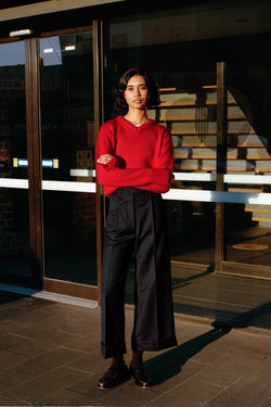 Ines Italian Navy Pinstripe Wool Pants