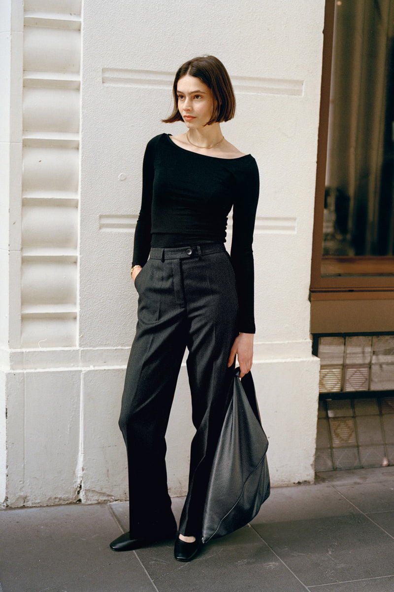 Limited Edition Agnes Italian Charcoal Pinstripe Wool Pants