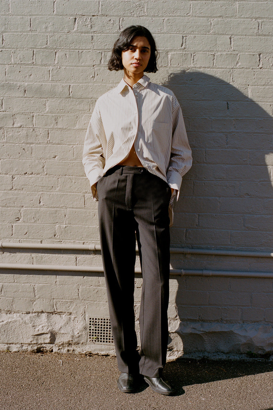 Limited Edition Agnes Italian Charcoal Pinstripe Wool Pants