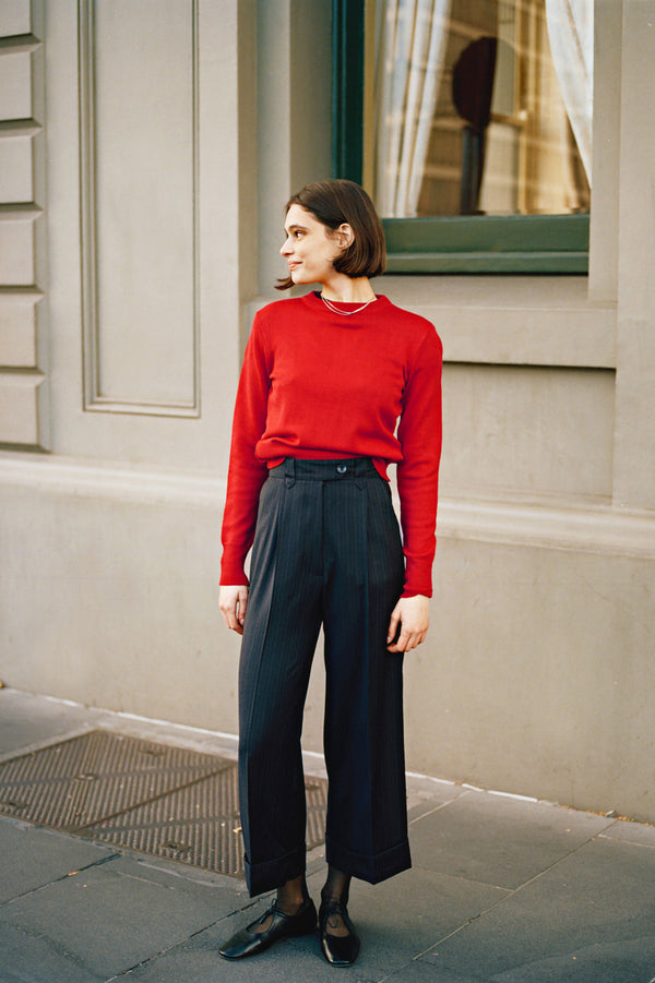 Ines Italian Navy Pinstripe Wool Pants
