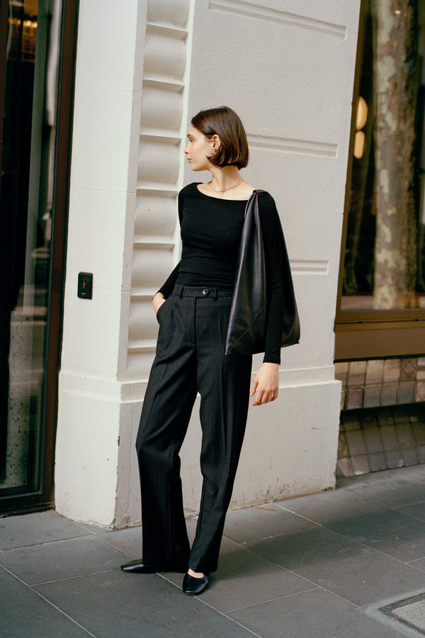 Limited Edition Agnes Italian Charcoal Pinstripe Wool Pants