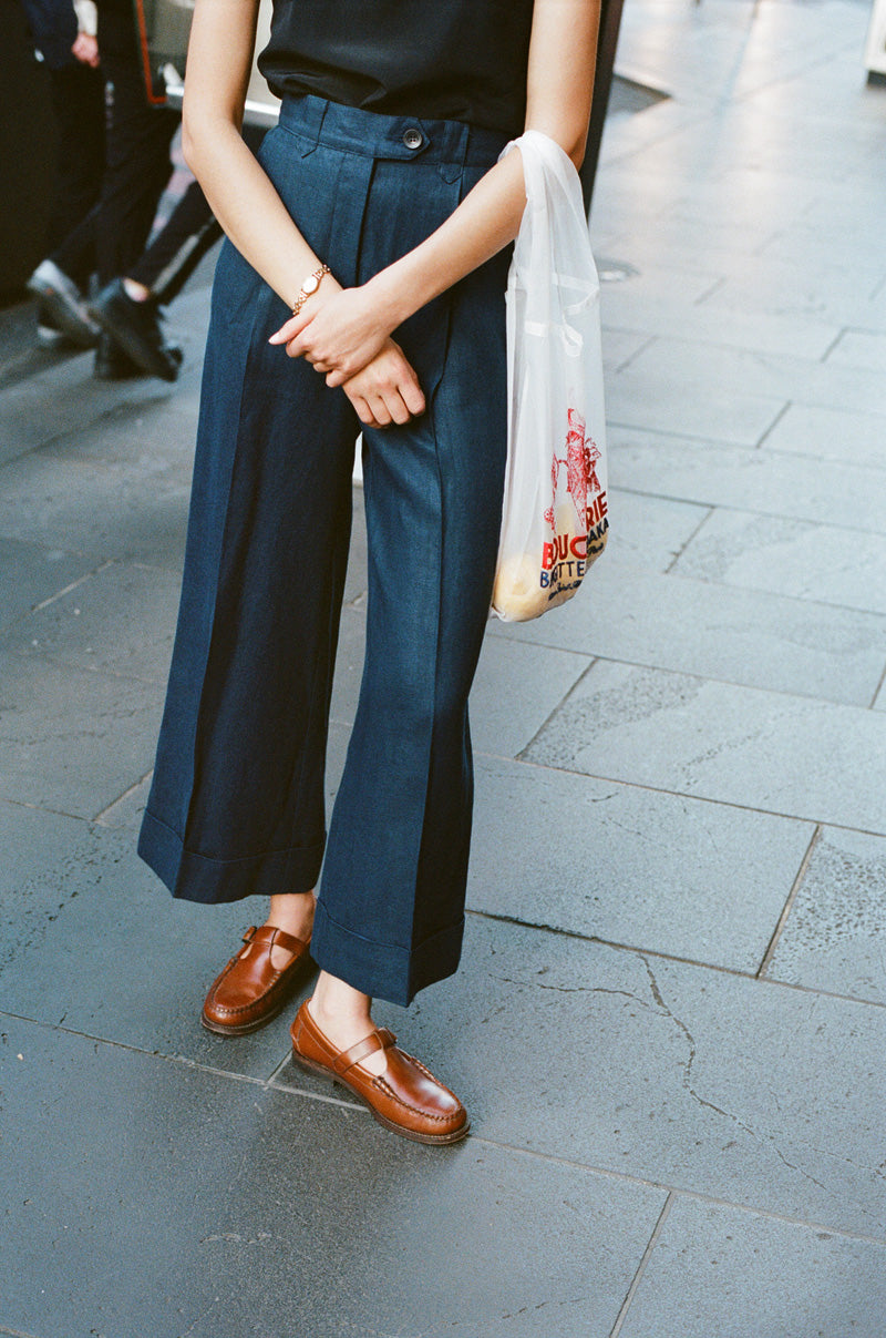Pre-Order Ines Navy Japanese Linen Pants