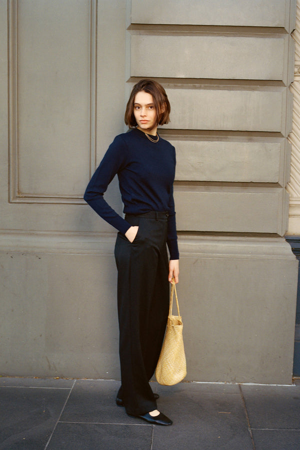 Recently Back In Stock - Rufus Navy Italian Merino Knit