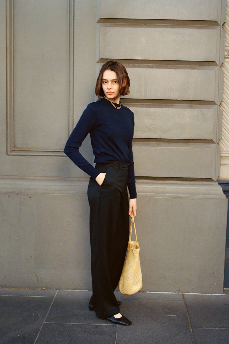 Recently Back In Stock - Rufus Navy Italian Merino Knit