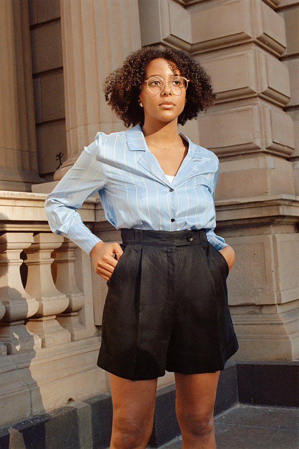 Ada Black Linen Shorts