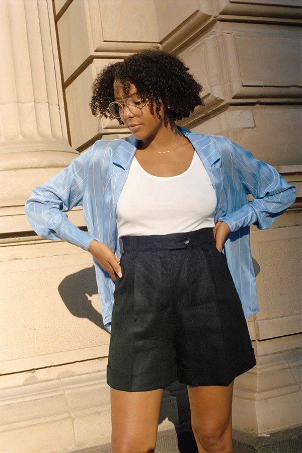 Ada Black Linen Shorts
