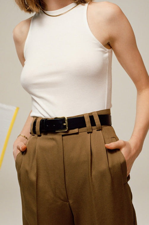 Abby Brass Buckle Italian Leather Belt